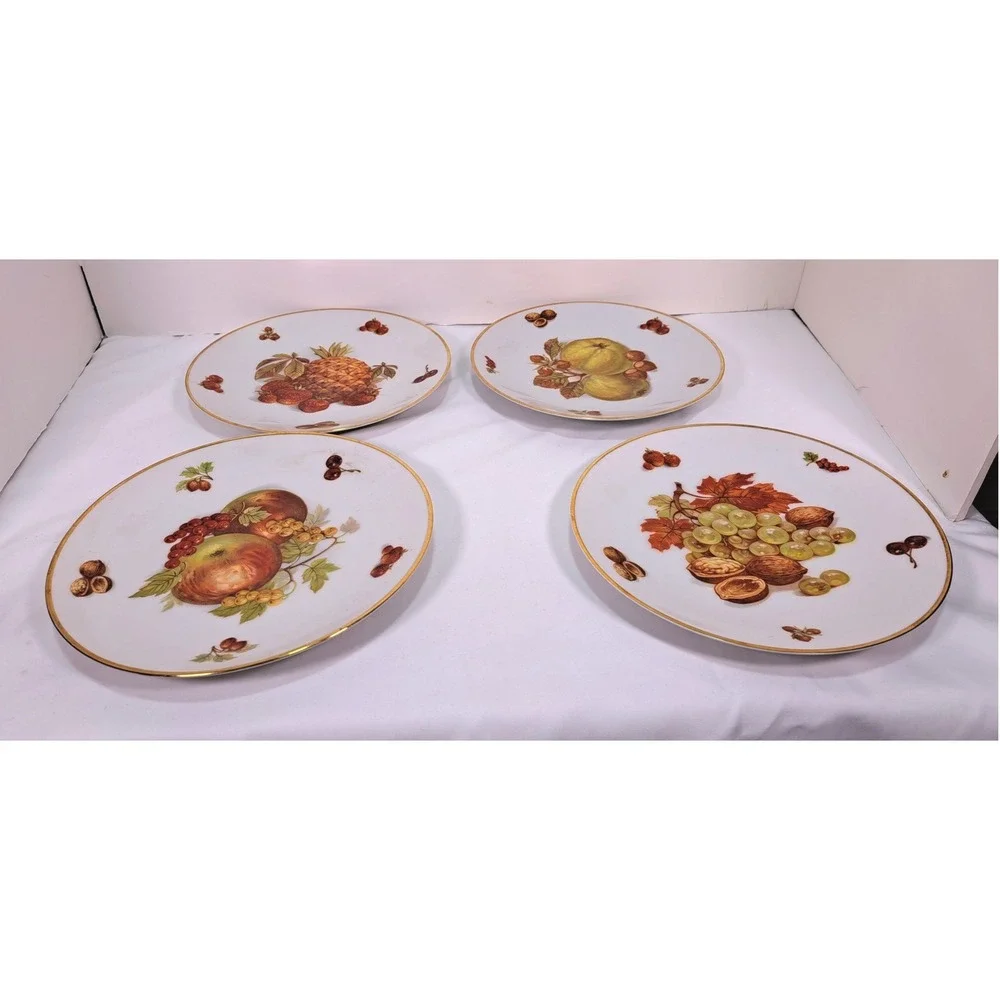 Debra Bavaria Germany Fruit Nut Porcelain Plates Set of 4 Gold Rim 8.25 inch
